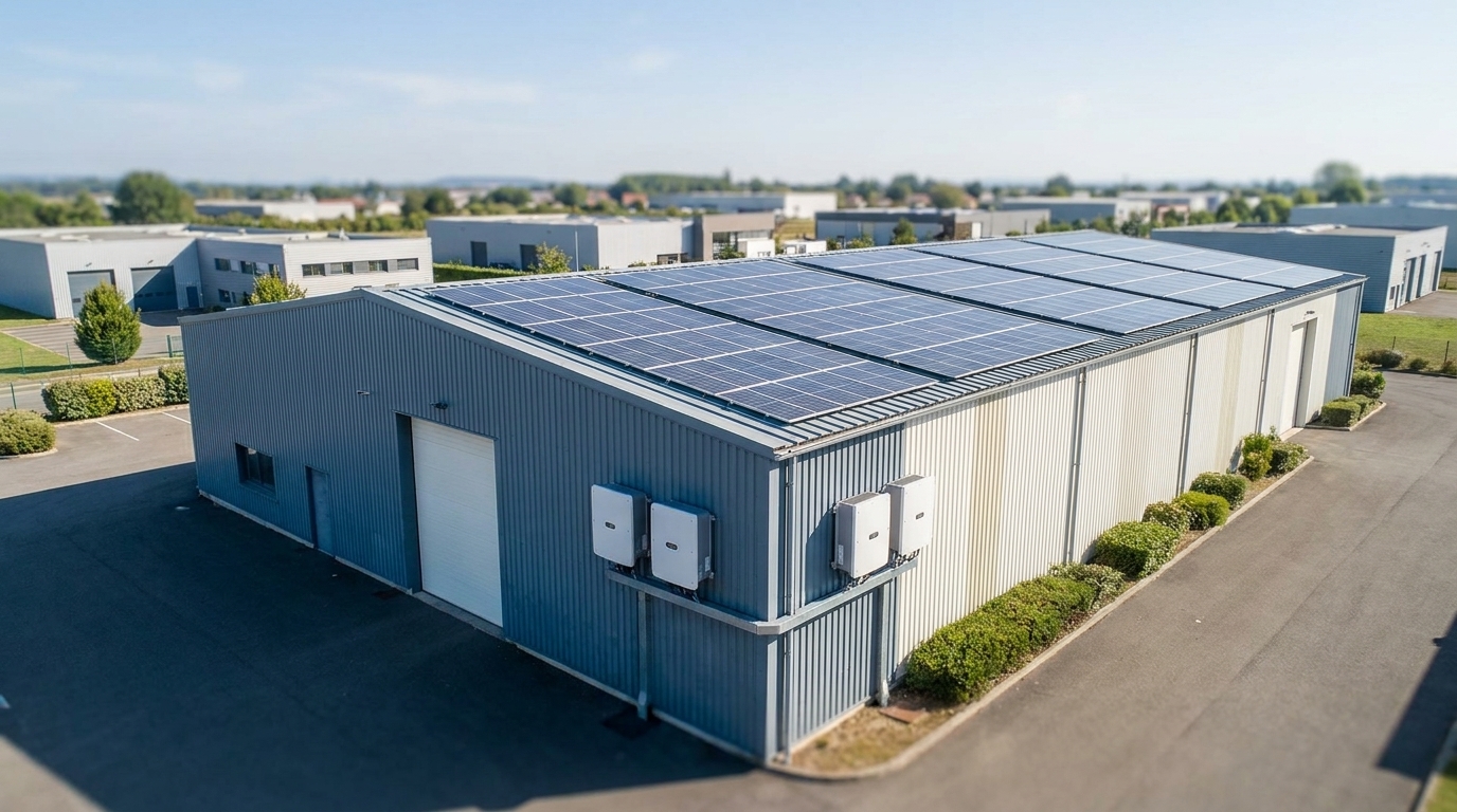 Panneaux solaires sur toiture industrielle